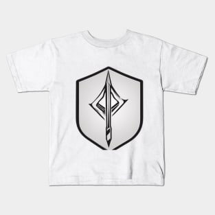 Sleek Silver Sword and Shield Emblem Design No. 608 Kids T-Shirt